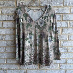 Soft Surroundings Long Sleeve V-Neck Floral Soft Stretch Blouse  Women's Size 2X